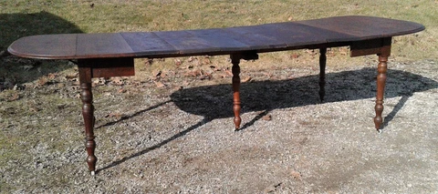 Antique Solid Walnut Oval Drop Leaf Extension Table w 6 Leaves and 5 Legs 1870s Cover