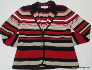 Calvin Klein Stripe Knit Cardigan Blazer Jacket PL (PETITE LARGE) Red/Blk/White - Picture 1 of 7