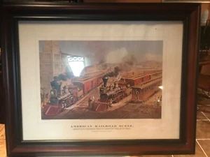 CURRIER & IVES FRAMED PRINT "AMERICAN RAILROAD SCENE" - Picture 1 of 4