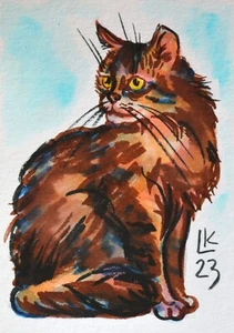 Obra de arte de gato atigrado ACEO única ilustración en acuarela perfecta para amantes de las mascotas - Imagen 1 de 4