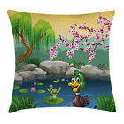 Cartoon Throw Pillow Cushion Cover Duck and Frog in a Lake