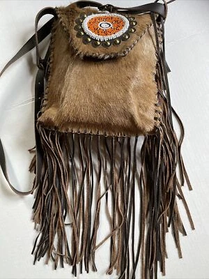 Женская сумочка кожаная бахрома и бисер на клапане других производителей 8 «x 8» новый - Изображение 1 из 4