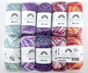 NEW Hobbii Rainbow 8/4 100% Cotton Yarn Color Bag 3 MULTI 10 Skeins 50g 186 yds - Picture 1 of 9