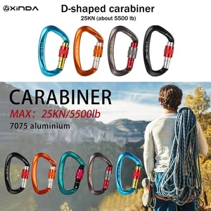 25KN Screw Lock Heavy Duty Carabiner Clip Hook Aluminum D-Ring Rock Climbing - Picture 1 of 24