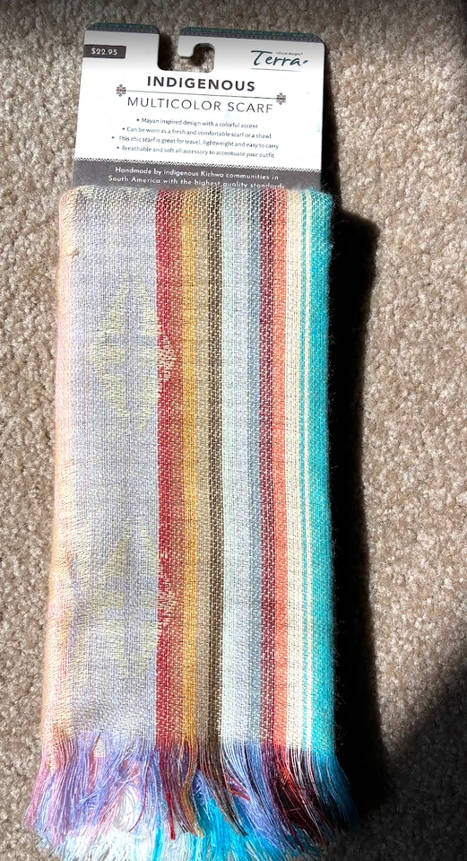 TERRA Thin Scarves Collection By Indigenous Kichwa. Green Scarf 74””. .