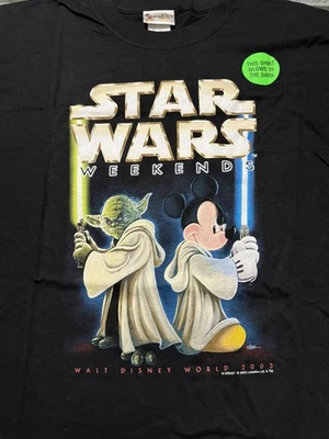 Camiseta Negra Mickey Yoda Jedi Vintage Star Wars Weekends Disney World 2003 Foto 1 de 3