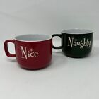 Sleigh Bell Bistro Christmas Mug Cup Naughty and Nice Set of 2 Coffee Tea 13oz 