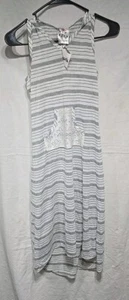 Jenna & Jessie Maxi Dress Size Large 14 Soft Stretchy Gray White Striped Casual - Picture 1 of 8