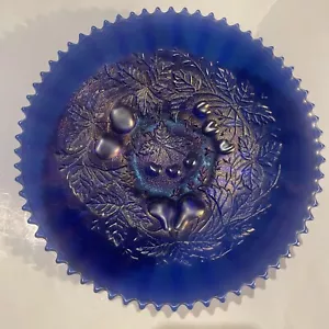 Northwood Three Fruits Carnival Glass Bowl 9" Electric Purple Stippled Edge - Picture 1 of 13