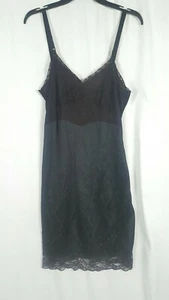 Vintage Womens Black Lace Satin Spaghetti Strap Slip Dress Lacy Sexy Nightgown M - Picture 1 of 11