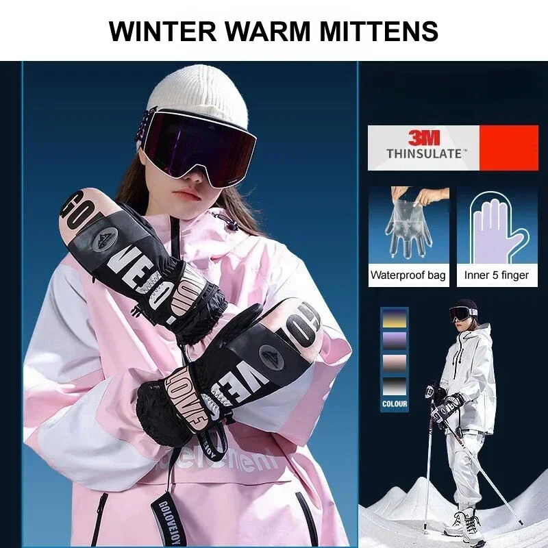 Damen Winter-Fäustlinge Wasserdicht & Touchscreen-tauglich – Rutschfeste Handfläche, Verlustsicher Durch Verbindungsband