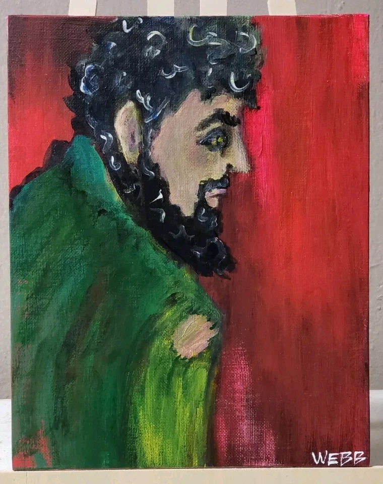 Подписанный оригинальный аутсайдер панк-арт народная живопись WEBB 8x10 - Изображение 1 из 1