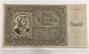 Croatia 5000 Kuna 1943 P-14a Series A, XF+ - Picture 1 of 2