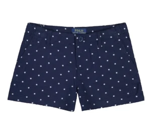 Ralph Lauren Girls 10 Chino Shorts Blue White Star Print Swiss Dot WORN ONCE - Picture 1 of 3