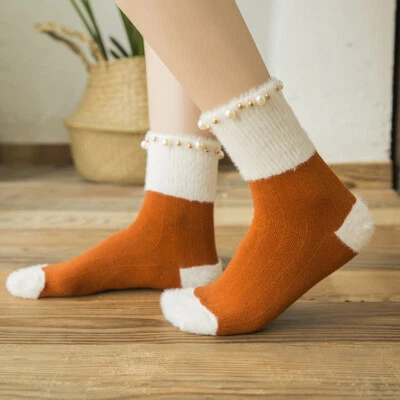 5 pares de calcetines sueltos estilo preppy empalmados con cuentas de piel sintética para dama acogedores Foto 1 de 4