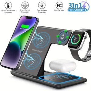 3in1 Wireless Charger Fast Charging Station Dock For Apple Watch Air Pods iPhone - Picture 1 of 7