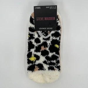 Steve Madden Women's Fuzzy Lounge Socks Black Leopard/Pink/Stripe 3 PAIR sz 5-10 - Picture 1 of 3