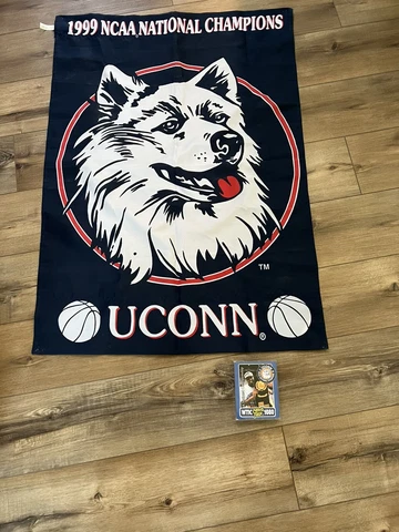 UCONN mens basketball championship banner 1999 30x42” , 98 Yearbook, 2 WTIC Cass Cover