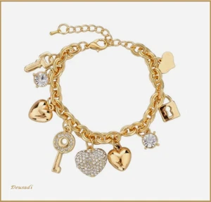 JOYERIA DE MODA BRAZALETE CON PRECIOSOS ABALORIOS DE CRISTAL DE ORO METALIZADO - Picture 1 of 5