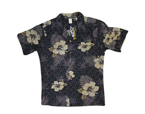 PalmWave Hibiscus Hawaiian Aloha Shirt Palm Floral Pattern Purple Cotton Small - Picture 1 of 7
