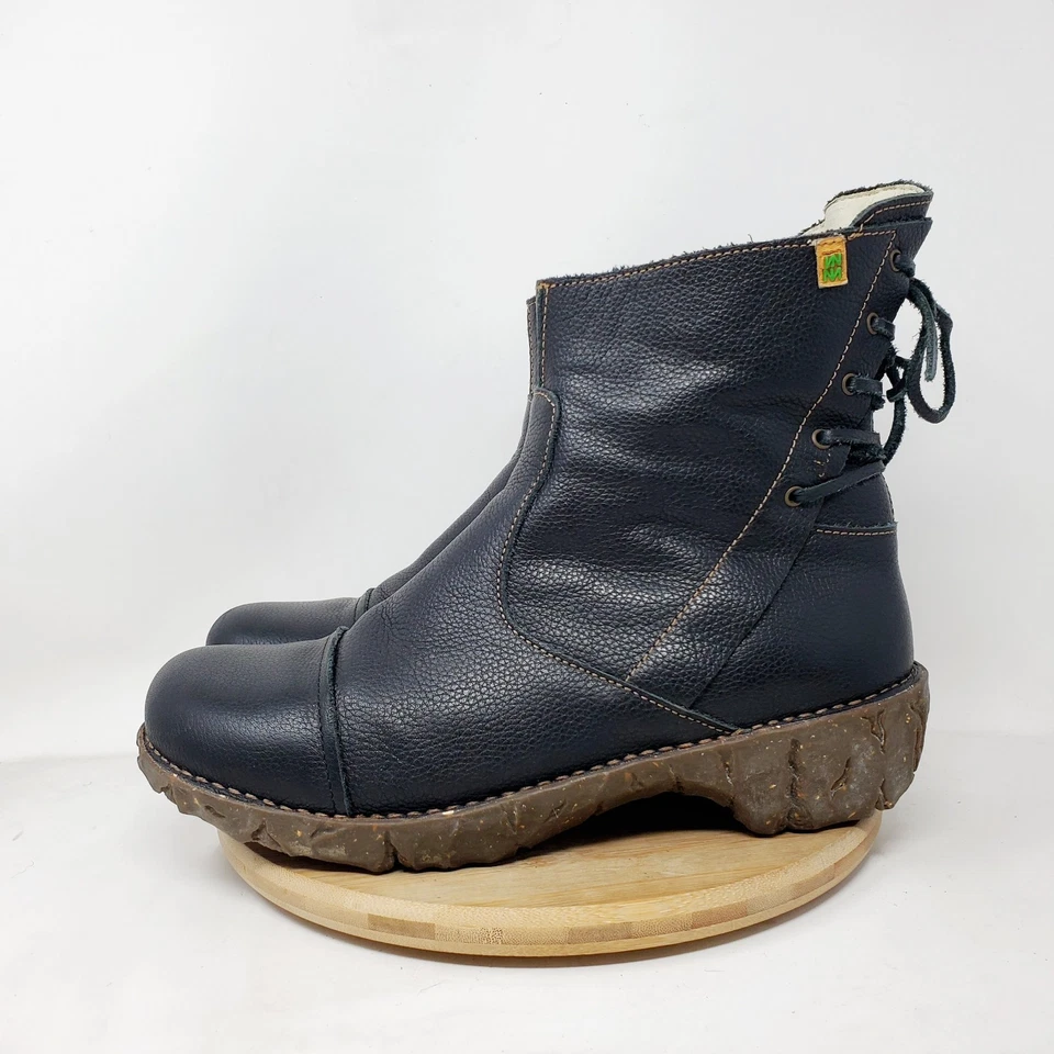 El Naturalista Yggdrasil Botas Mujer 41 N148 Cuero Negro Tacón Bloque Zapatos Foto 1 de 4