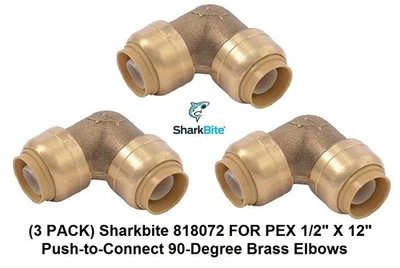 Sharkbite 818072 1/2" X 1/2 Push-to-Connect 90-Degree Brass Elbows (3 PACK) - Image 1 of 4