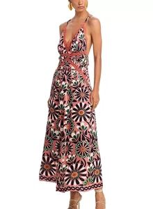 ๐$240 FARM RIO AINIKA LACE TRIM OPEN BACK MAXI DRESS SZ LARGE NEW BEAUTIFUL! - Picture 1 of 6