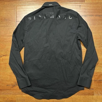 Camisa de Vestir John Richmond Abotonada Para Hombres 50 M Negra Lujo Riqueza Diseñador Italia Foto 1 de 4