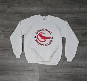 Vintage 80s Jerzees crewneck sweatshirt White Colonial Yacht Club Raglan XL - Picture 1 of 9