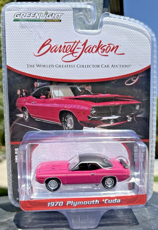 Greenlight Pink 1970 Plymouth Cuda Barrett Jackson 1/64  Foto 1 de 4