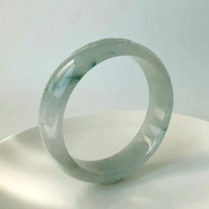 【KATHY JADE】Icy Floral Blue Carved Jadeite Bangle Bracelet《58mm》《Grade A》 - Picture 1 of 1