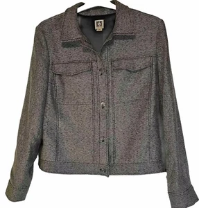 Gray Short Lined Jacket Anne Klein Woman’s Size 12. Long Sleeve Button Front - Picture 1 of 11