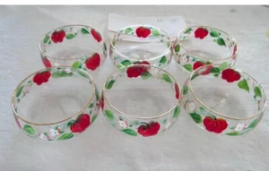 6 Vintage 1990’s THORNBERRY’S Hand painted Strawberries 6” Salad Bowls - Picture 1 of 10