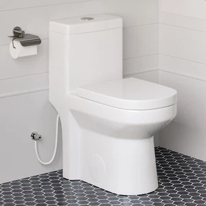 Compact Dual-Flush Toilet 1.28 GPF Round Comfort Height One-Piece Toilet 12"  - Picture 1 of 14