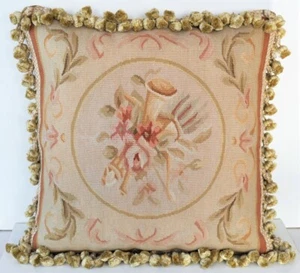 Hand-woven Wool Aubusson Throw Pillow Cover Musical Instruments Cushion 18x18 - Picture 1 of 10
