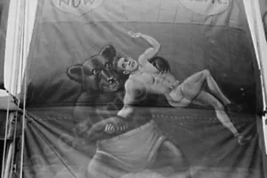 Vermont Sideshow Bear Wrestling Man 1940s Professional Photo Lab Reprint - Picture 1 of 1