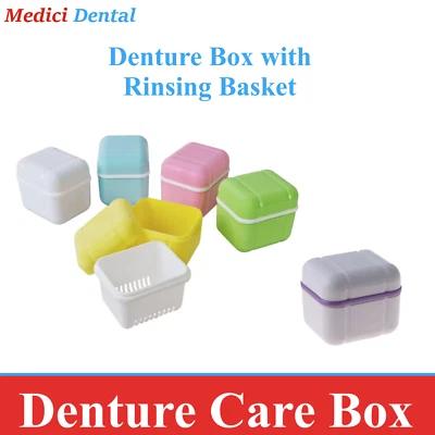 Denture Care Retainer Box with Tray Case Cup Storage Denture with Rinsing Basket - Image 1 of 2