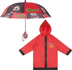 Disney Mickey Mouse Kids Umbrella with Matching Raincoat Poncho for Boys Age 2-7 - Picture 1 of 8