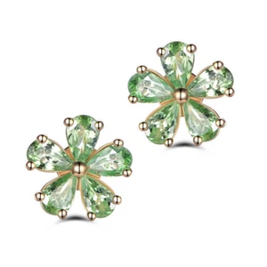 Cute Flower Jewelry Green Peridot Gems Rose Gold Silver Women Stud Hook Earring - Picture 1 of 6