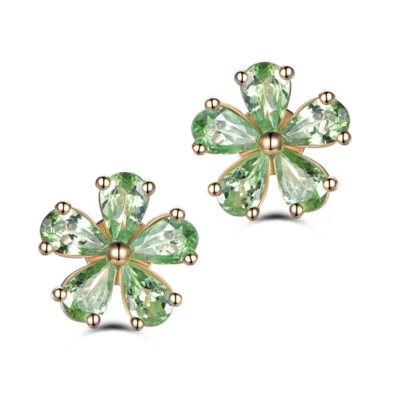 Lindo pendiente de gancho de peridoto verde gemas oro rosa plata para mujer Foto 1 de 4