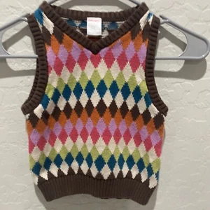 Gymboree Argyle Diamond Sweater Vest Brown Purple Pink Cotton Girls Size 5 - Picture 1 of 8