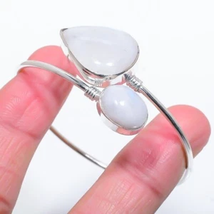Natural Moonstone Gemstone 925 Sterling Silver Jewelry Cuff Bracelet Adjustable - Picture 1 of 1