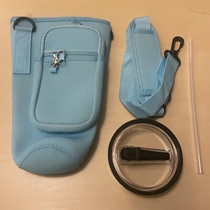 40oz Tumbler Flip Straw Replacement Lid Black Carry Bag Blue fits 40oz Stanley - Picture 1 of 19