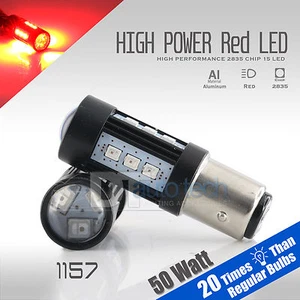 2X BAY15D 1157 50W Red LED Rear Brake Stop High Power Tail Lamp Light Bulbs Pair - Foto 1 di 7
