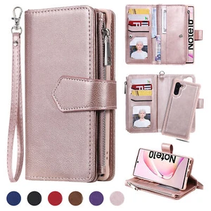 For Samsung S24 S23 S22 Ultra S21 S20 FE Note20 Zipper Leather Wallet Case Cover - Picture 1 of 17