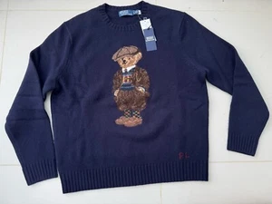 New Polo Ralph Lauren Classic Navy Polo Heritage Bear Wool Sweater Size XL, £390 - Picture 1 of 8