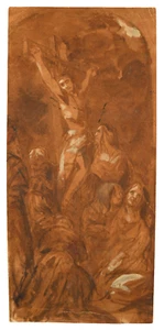 The Crucifixion – 19th Century Sepia Wash Drawing, 16.5" x 7.5", Unframed - Picture 1 of 2