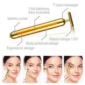 24K Gold Beauty Bar Wrinkle Facial Roller Massager Skincare Lifting Vibration UK - Picture 1 of 11