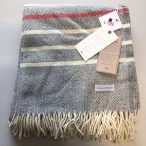 Cannon River 100% Wool Throw Handcrafted in USA Gray W/ Cream Stripe 50” X 60” - Picture 1 of 3