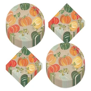 Thanksgiving Fall Party Supplies Pumpkin Plates Napkins Serves 16 Guests - Picture 1 of 4